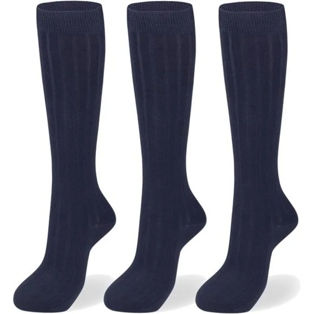 3 Packs Unisex Black Soft Knee High School Uniform Socks for Boys and Girls